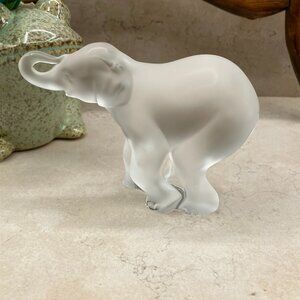 1995 Lalique Crystal Baby Elephant Timora Frosted Crystal Signed Marie-Claude
